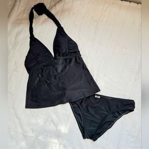 Kenneth Cole Reaction Runched Tankini Swim Suit in Black, Women's Large